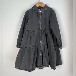 Zara Black Denim Tiered Look Dress with Collar & Snaps 4-5Y Girls
